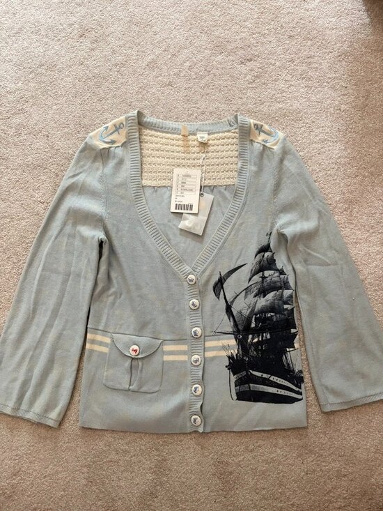 Moth Sweaters - NWT Moth Anthropologie Nautical Ship Cardigan Sweater | Size M | Sky Blue